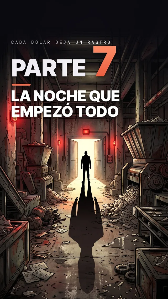 Portada de la Parte 7: una silueta en la puerta de la sala de la trituradora
