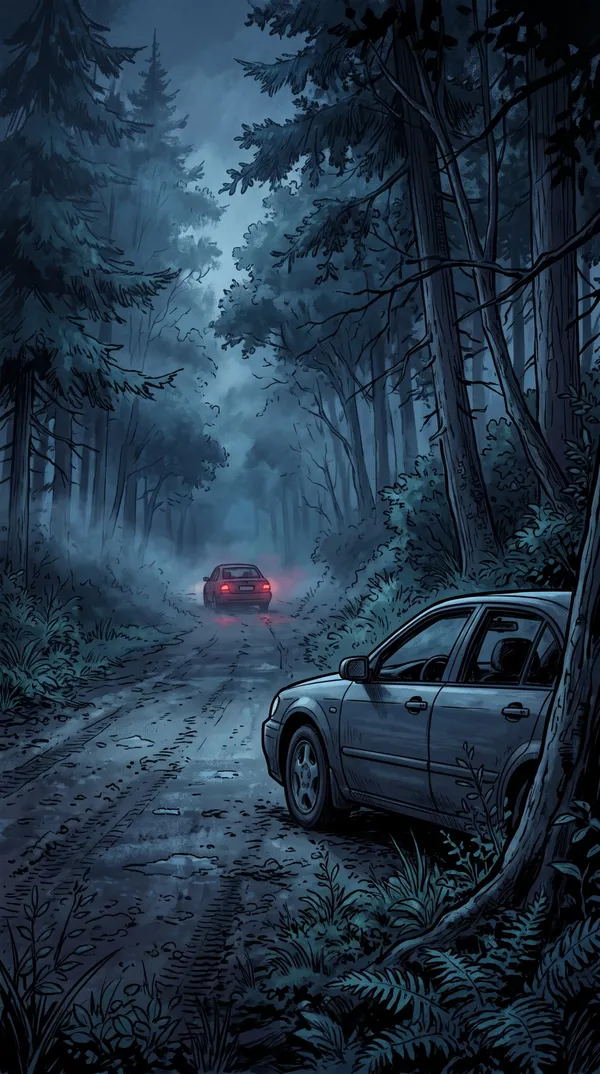 Un coche sin luces sigue al coche de Dre por el bosque